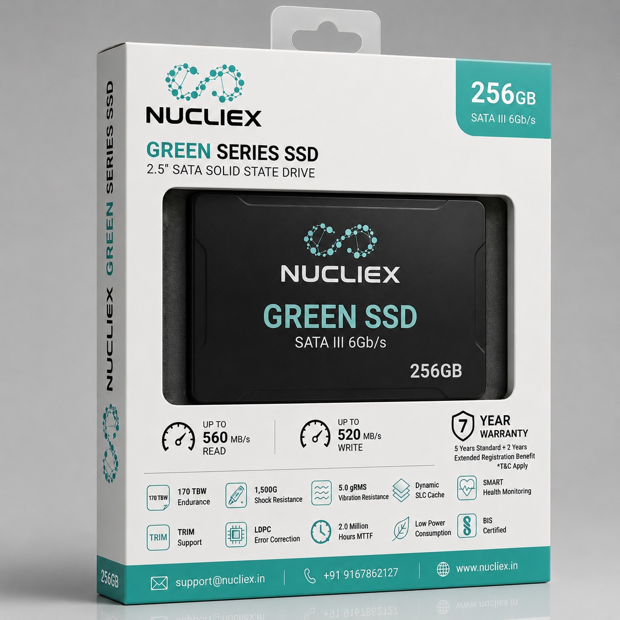 NUCLIEX GREEN Series SSD 256 GB retail box, front view